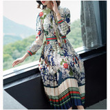 2018 spring Summer Clothing Vintage Dress Autumn Elegant Long sleeve floral printed Loose Pleated Women Plus Size Dress vestidos