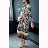 2018 spring Summer Clothing Vintage Dress Autumn Elegant Long sleeve floral printed Loose Pleated Women Plus Size Dress vestidos
