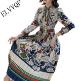 2018 spring Summer Clothing Vintage Dress Autumn Elegant Long sleeve floral printed Loose Pleated Women Plus Size Dress vestidos