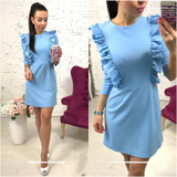 2018 Spring new women's Ruffles dress casual o-neck 3/4 sleeve Tunic dresses back zipper bodycon party Vestidos