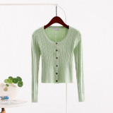 2018 spring New women's Korean autumn sweater sexy tight cardigan Women Slim waist round neck short paragraph cardigan coat