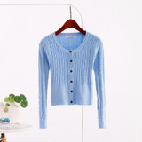 2018 spring New women's Korean autumn sweater sexy tight cardigan Women Slim waist round neck short paragraph cardigan coat