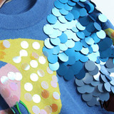 2018 Spring New Fashion Women Sweaters Full Sleeve O-Neck Sequined Blue Pullovers Computer Knitted Pageant C-017