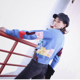 2018 Spring New Fashion Women Sweaters Full Sleeve O-Neck Sequined Blue Pullovers Computer Knitted Pageant C-017