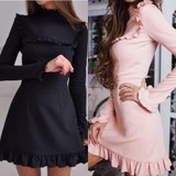 2018 spring new fashion women ruffles sheath dress casual o-neck butterfly sleeve dresses sexy bodycon party mini Vestidos