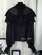 2018 Spring long lantern sleeve stand collar ruffles chiffon shirts women casual loose ruffles blouses women bow tie chiffon top