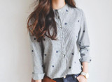 2018 Spring Leaves Embroidery Long Sleeve Women Blouses And Shirts Female Ladies Casual Shirt Tops Striped Casual Blusas Blouse