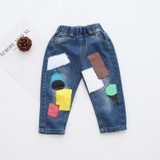 2018 Spring Jeans for Boy Patchwork Denim Pants Harem Jeans Trousers Fashion Kids Girls Jeans Baby Boy Jeans Elastic Waist Pants