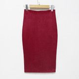 2018 Spring Gray Pink Women Suede Midi Pencil Skirts Causal High Waist Sexy Stretch Ladies Office Work Wear Saia