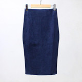 2018 Spring Gray Pink Women Suede Midi Pencil Skirts Causal High Waist Sexy Stretch Ladies Office Work Wear Saia