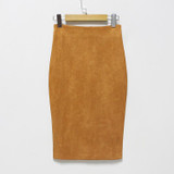 2018 Spring Gray Pink Women Suede Midi Pencil Skirts Causal High Waist Sexy Stretch Ladies Office Work Wear Saia