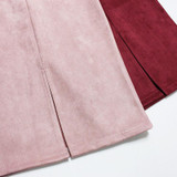 2018 Spring Gray Pink Women Suede Midi Pencil Skirts Causal High Waist Sexy Stretch Ladies Office Work Wear Saia