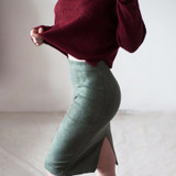 2018 Spring Gray Pink Women Suede Midi Pencil Skirts Causal High Waist Sexy Stretch Ladies Office Work Wear Saia