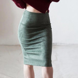 2018 Spring Gray Pink Women Suede Midi Pencil Skirts Causal High Waist Sexy Stretch Ladies Office Work Wear Saia