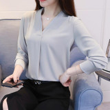 2018 Spring Chiffon Blouse Women Long Sleeve Elegant Ladies Office Shirts V-Neck Work Wear Casual Slim Tops White Blouse Shirts