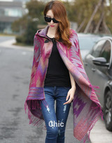 2018 Spring Cardigan Sweater Coat Fashion Fringe Ethnic Geometric Women Batwing Cape Poncho Knit Top Hip Scarf Shawl