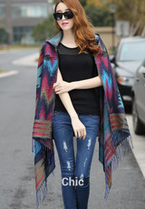 2018 Spring Cardigan Sweater Coat Fashion Fringe Ethnic Geometric Women Batwing Cape Poncho Knit Top Hip Scarf Shawl