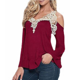 5XL Blouse Women V Neck Lace Crochet Shirts Plus Size Female Casual Shirts 2018 Long Sleeve Blusas Off Shoulder Top Shirts LX053
