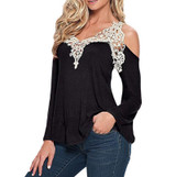 5XL Blouse Women V Neck Lace Crochet Shirts Plus Size Female Casual Shirts 2018 Long Sleeve Blusas Off Shoulder Top Shirts LX053