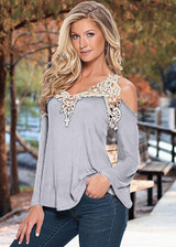 5XL Blouse Women V Neck Lace Crochet Shirts Plus Size Female Casual Shirts 2018 Long Sleeve Blusas Off Shoulder Top Shirts LX053