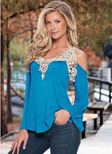 5XL Blouse Women V Neck Lace Crochet Shirts Plus Size Female Casual Shirts 2018 Long Sleeve Blusas Off Shoulder Top Shirts LX053