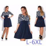 5XL 6XL Large Size 2018 Spring Summer Autumn Dress Big Size Printed Dress Casual Patchwork Loose Dress Plus Size Women Clothing