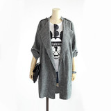 5XL 4XL 3XL Plus Size Women Trench 2017 Spring Gray Solid Long-sleeve Fashion Long Coat Slim Outerwear Women Windbreaker Coats