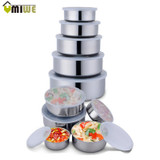 5Pcs/set Stainless Steel Crisper Sets Food Container Refrigerator Crisper Storage Box Mixing Bowls Airtight Lids Preserving Box