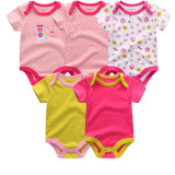 5PCS/LOT Unisex Top Quality Baby Rompers Short Sleeve Cottom O-Neck 0-12M Novel Newborn Boys&Girls Roupas de bebe Baby Clothes