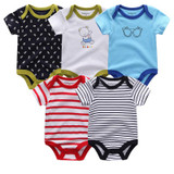 5PCS/LOT Unisex Top Quality Baby Rompers Short Sleeve Cottom O-Neck 0-12M Novel Newborn Boys&Girls Roupas de bebe Baby Clothes