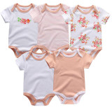 5PCS/LOT Unisex Top Quality Baby Rompers Short Sleeve Cottom O-Neck 0-12M Novel Newborn Boys&Girls Roupas de bebe Baby Clothes