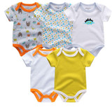 5PCS/LOT Unisex Top Quality Baby Rompers Short Sleeve Cottom O-Neck 0-12M Novel Newborn Boys&Girls Roupas de bebe Baby Clothes