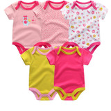 5PCS/LOT Unisex Top Quality Baby Rompers Short Sleeve Cottom O-Neck 0-12M Novel Newborn Boys&Girls Roupas de bebe Baby Clothes