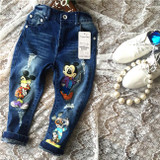 Children Boys Jeans for Girls Ripped Jeans Kids Denim Broken Hole Pants Baby Girl Cartoon Jeans Trousers Kids Clothing 2 8 year