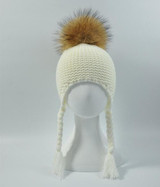 Children Baby Real Raccoon Fur Pompom Beanie Hat Warm Winter Hat Cap Knitted Earflap Natural Fur Ball Hat For Kids Boy Girl