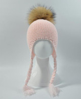 Children Baby Real Raccoon Fur Pompom Beanie Hat Warm Winter Hat Cap Knitted Earflap Natural Fur Ball Hat For Kids Boy Girl