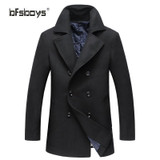 BFSBOYS Autumn Winter New Fashion Clothing Wool Jacket Men Double Breasted Design Stand Collar Mens Pea Coat High-grade Coat Men