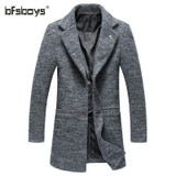 BFSBOYS Freeship Men Winter Jacket Wool Dark Grey Men Short Woolen Coats Men Jackets Outerwear Warm Single Breasted Woolen Coats