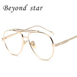 Beyond Star High Quality Clear Lens Glasses Women Brand Designed Fashion Metal Frames Eyeglasses Gold Aviator Glasses Lunettes