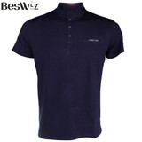 Beswlz Summer Men's T-Shirts Short Sleeve Mandarin Collar Cotton Slim Men T Shirts Business Casual Style Men Tops Tees 6951