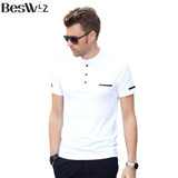Beswlz Summer Men's T-Shirts Short Sleeve Mandarin Collar Cotton Slim Men T Shirts Business Casual Style Men Tops Tees 6951