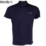 Beswlz Summer Men's T-Shirts Short Sleeve Mandarin Collar Cotton Slim Men T Shirts Business Casual Style Men Tops Tees 6951