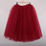 Best Quality 7 Layers Midi Tulle Skirt American Apparel Tutu Skirts Womens Petticoat Elastic Belt 2017 Summer faldas saia jupe