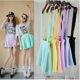 Best Girl Pleated Mini Skirt Womens Pastel Skater Flared Belt Waist Suspender Skirt