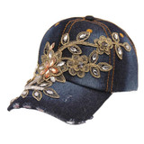 Best Deal High Quality 2017 New Fashion Women Crystal Flower Baseball Cap Summer Style Lady Jeans Hat Female Ladies Gorras