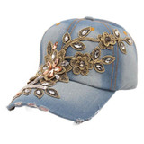 Best Deal High Quality 2017 New Fashion Women Crystal Flower Baseball Cap Summer Style Lady Jeans Hat Female Ladies Gorras