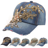 Best Deal High Quality 2017 New Fashion Women Crystal Flower Baseball Cap Summer Style Lady Jeans Hat Female Ladies Gorras