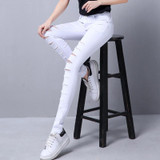 BerylBella Women Jeans 2017 Summer Style White Hole Ripped High Waist Stretch Pencil Pants Capris Female Skinny Casual Jeans