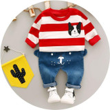 Baby Boy Set 0-3y 2017 Autumn New Fashion kids clothes Cotton O-Neck Full Sleeve Strip Dog boys Clothing sets A262