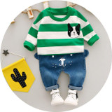 Baby Boy Set 0-3y 2017 Autumn New Fashion kids clothes Cotton O-Neck Full Sleeve Strip Dog boys Clothing sets A262